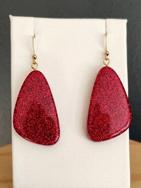 Red sparkle glitter acrylic earrings